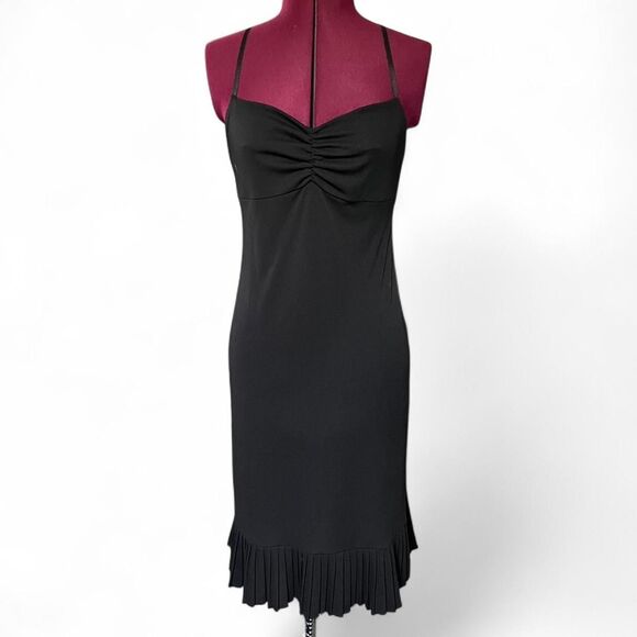 Y2K BCBG Gorgeous Black Midi Dress with Ruffle Hem - Picture 1 of 7